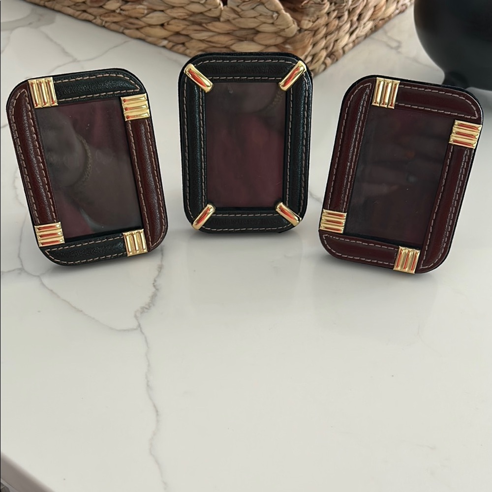 Elegant brown and green Photo Frames with Gold Accents.